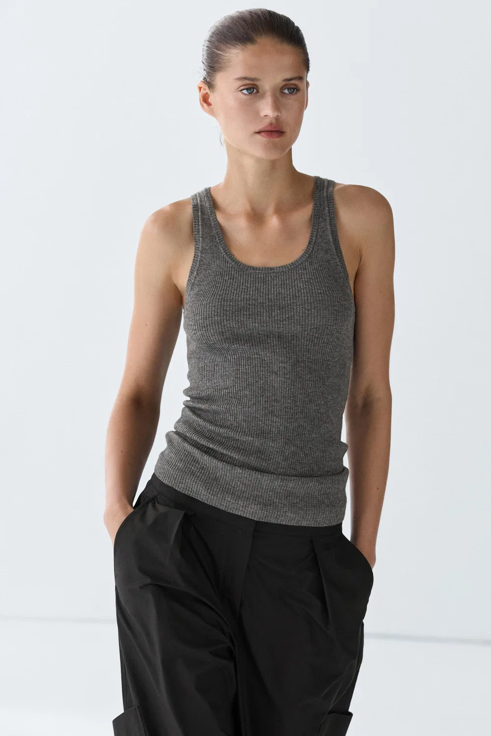 Топ Massimo Dutti Ribbed Knit, серый
