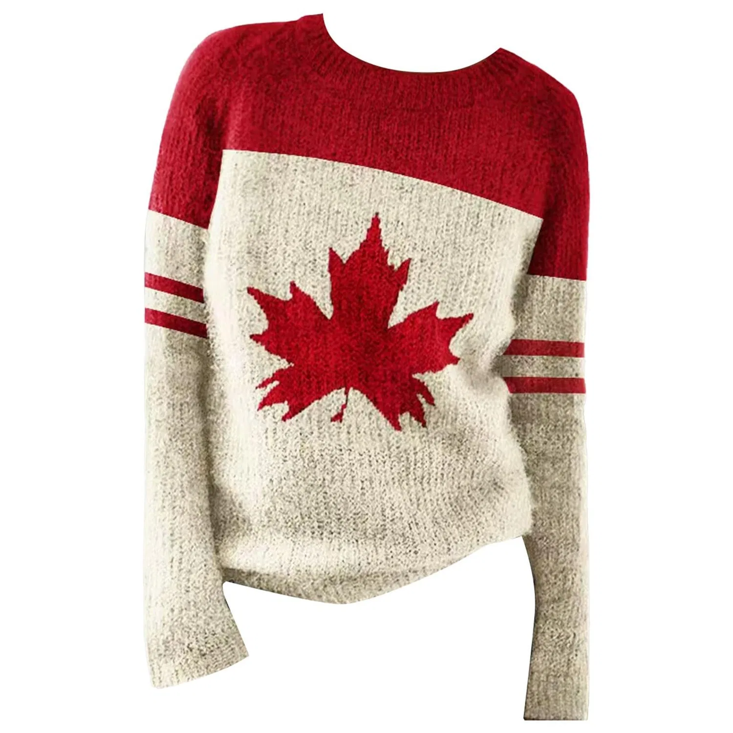 Женский свитер оверсайз с принтом Maple Leaf Print, Red — фото 4