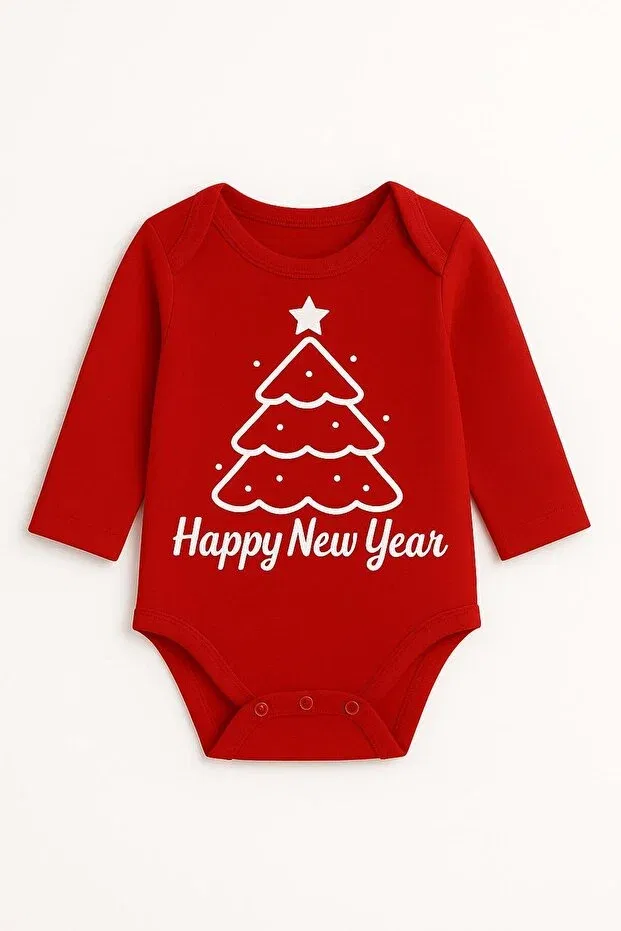 Детское боди с длинным рукавом Happy New Year Efu Baby, Red — фото 3