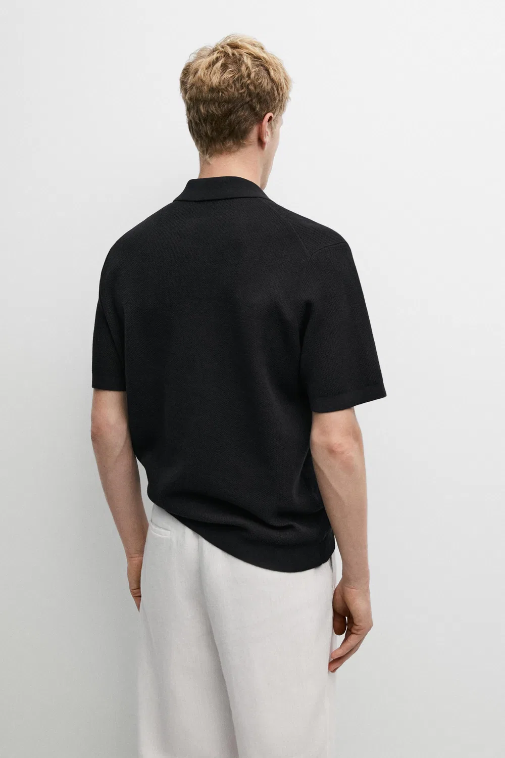 Поло-рубашка Massimo Dutti, с контрастной текстурой, темно-синий — фото 3