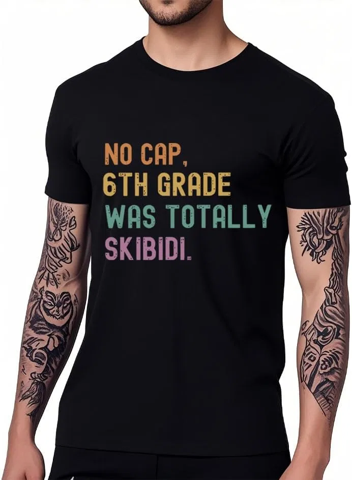Футболка с принтом No Cap Totally Skibidi, Khaki — фото 2