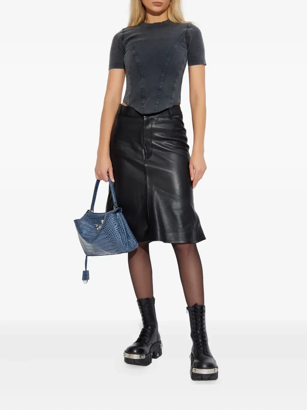 Кожаная юбка с завышенной талией Balenciaga, черный — фото 2
