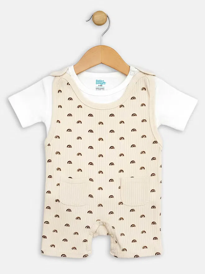 Боди-комбинезон из рубчатого хлопка с футболкой с короткими рукавами Babies Basic, кремовый — фото 4