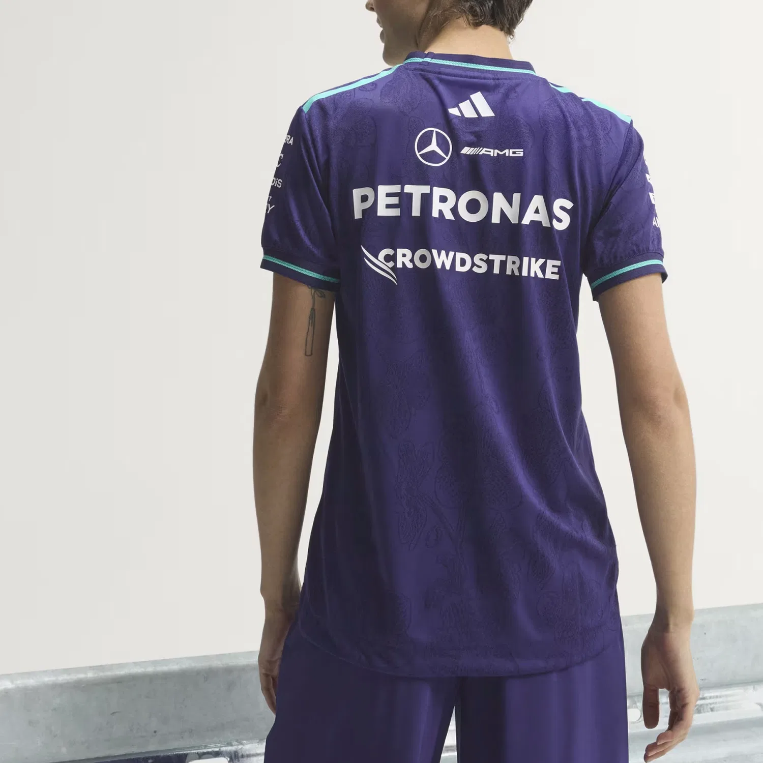 Женская футболка с принтом Mercedes AMG Racing Adidas, Dark Purple — фото 4