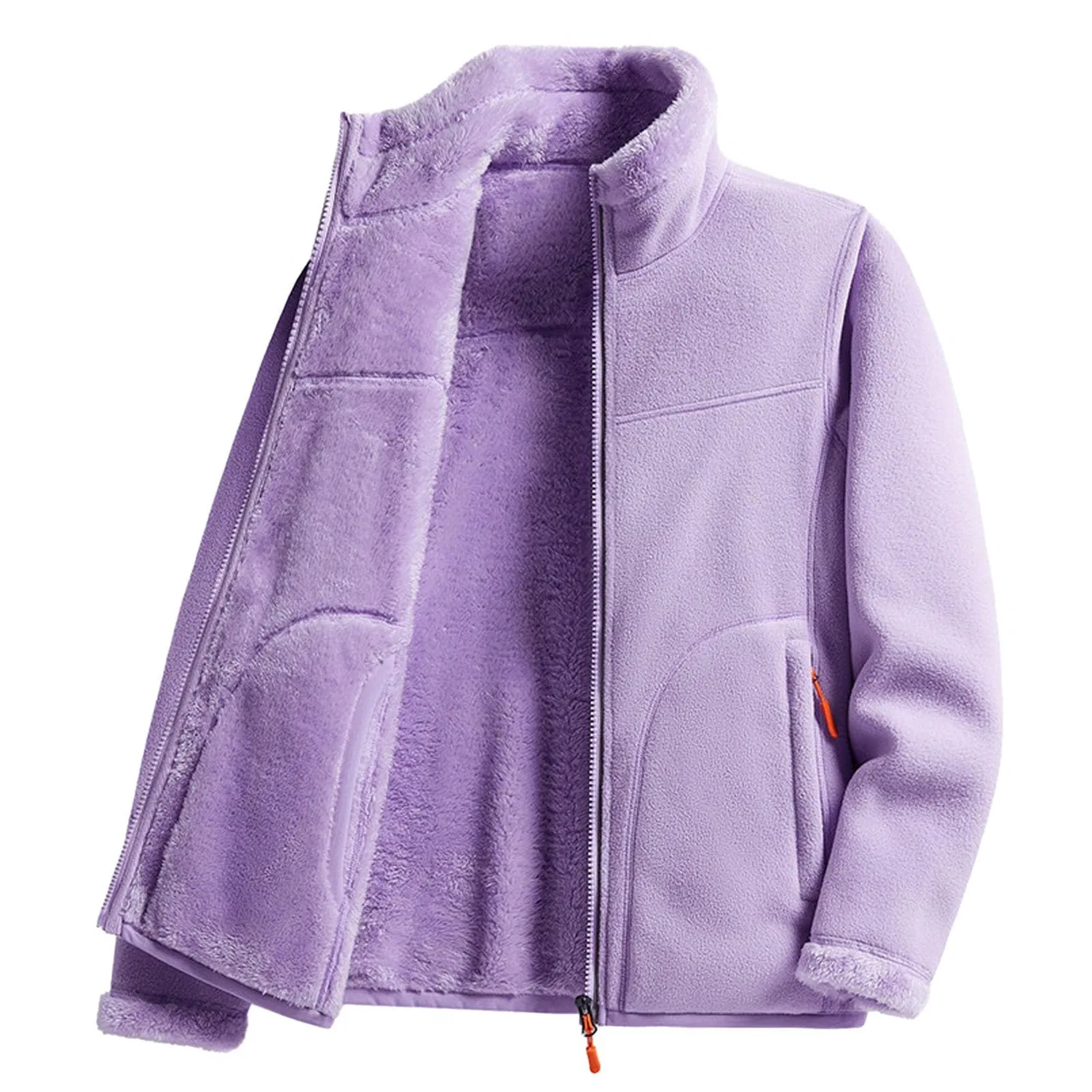 Женское утепленное пальто на флисе с принтом, модель Sherpa Lined Coats Women Fleece Teddy Winter Warm Full Zipper Solid Color Jackets Fluffy Fluffy Casual Comfortable Soft Furry Jackets With Pockets, Viola