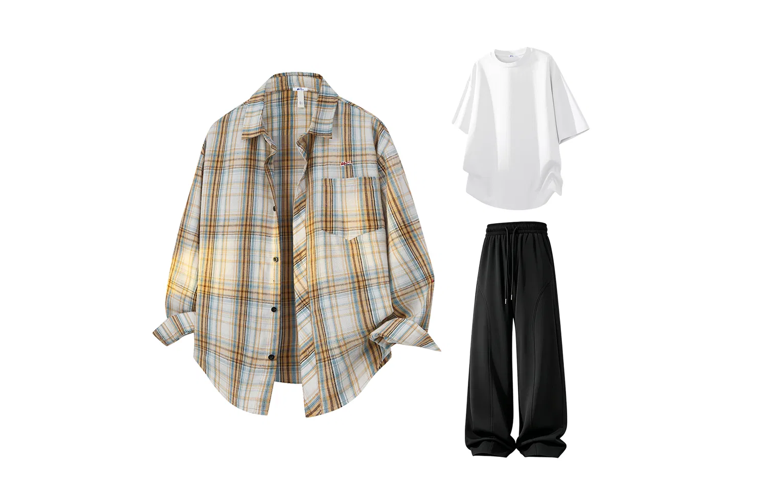 Детский комплект рубашек с принтом Apricot Blue Plaid+White+Black (DIY Badge) WARRIOR