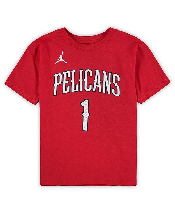 Красная футболка бренда Zion Williamson New Orleans Pelicans для мальчиков и девочек дошкольного возраста с именем и номером Jordan, красный — фото 3