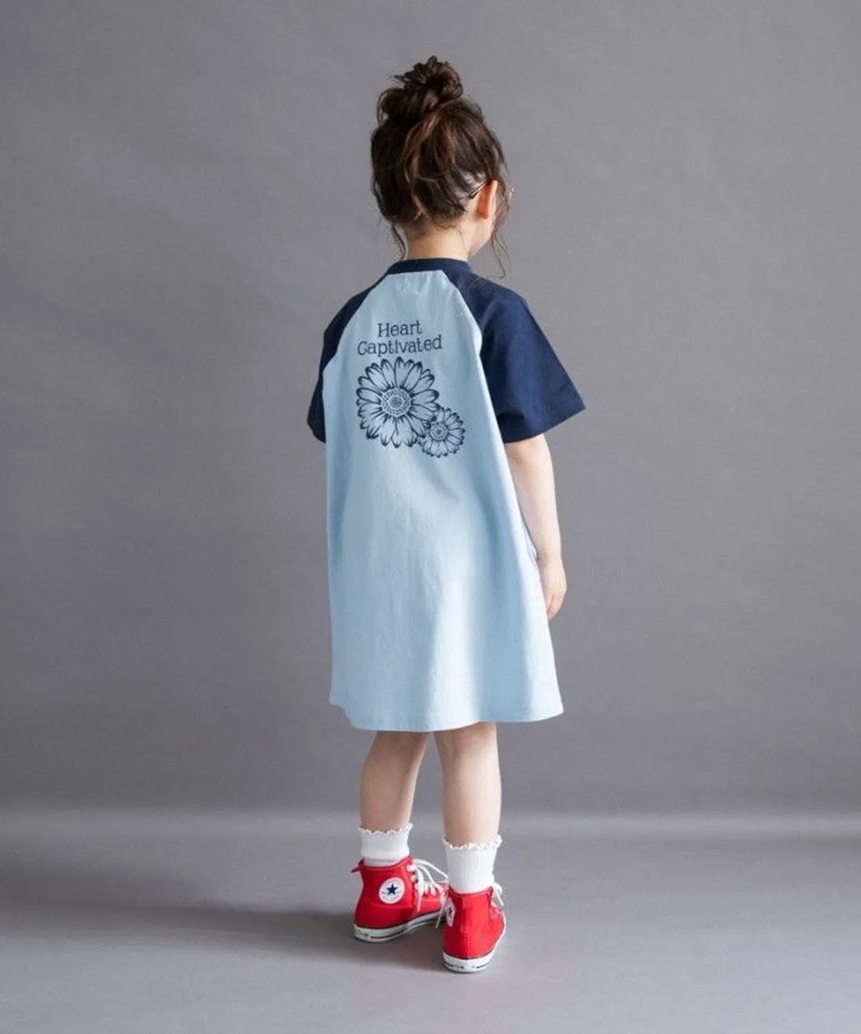 Детская хлопковая футболка-платье с принтом Raglan DRC branshes, Sax Blue