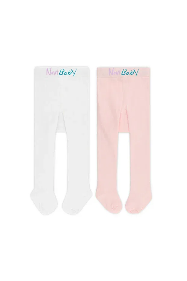 Детские колготки хлопковые 2 пары Basics Novibaby, White-Pink