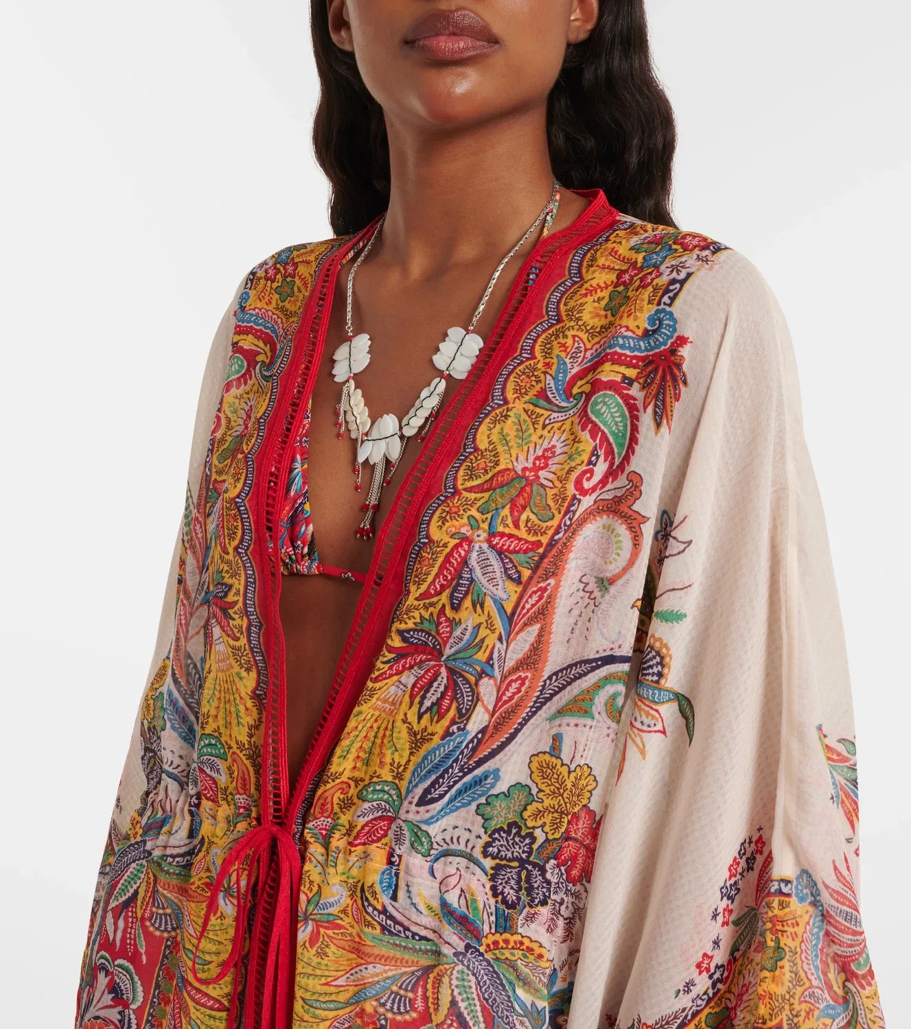 Кафтан с бахромой и узором пейсли ETRO, мультиколор — фото 3