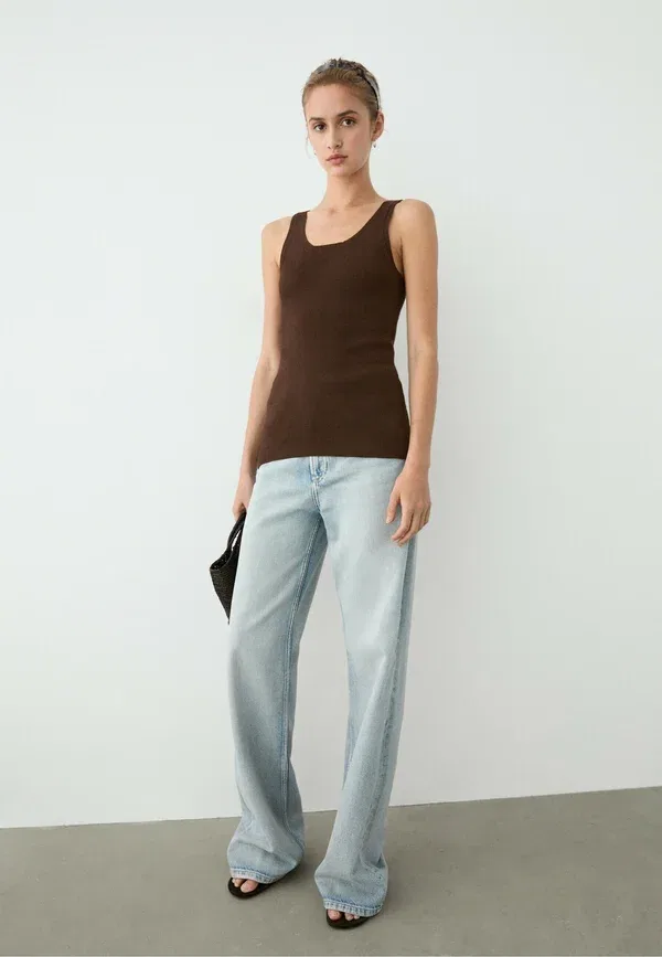 Топ хлопковый Rib Massimo Dutti, темно-коричневый