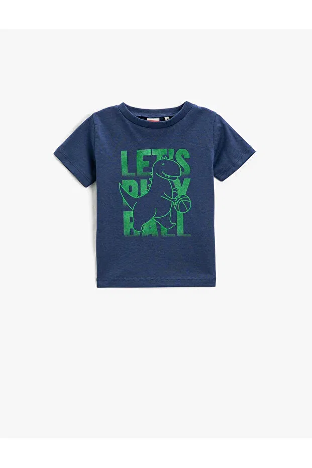 Детская футболка с принтом Dinosaur printed short sleeve t-shirt crew neck Koton, Navy Blue