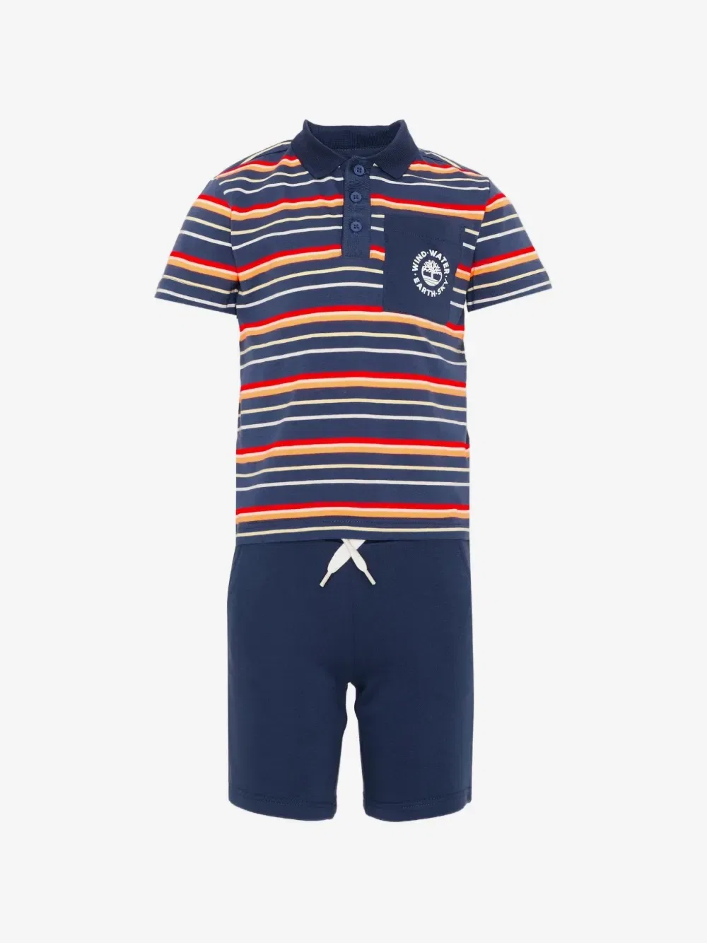 Комплект из полосатой рубашки-поло и шорт Timberland Kids, синий