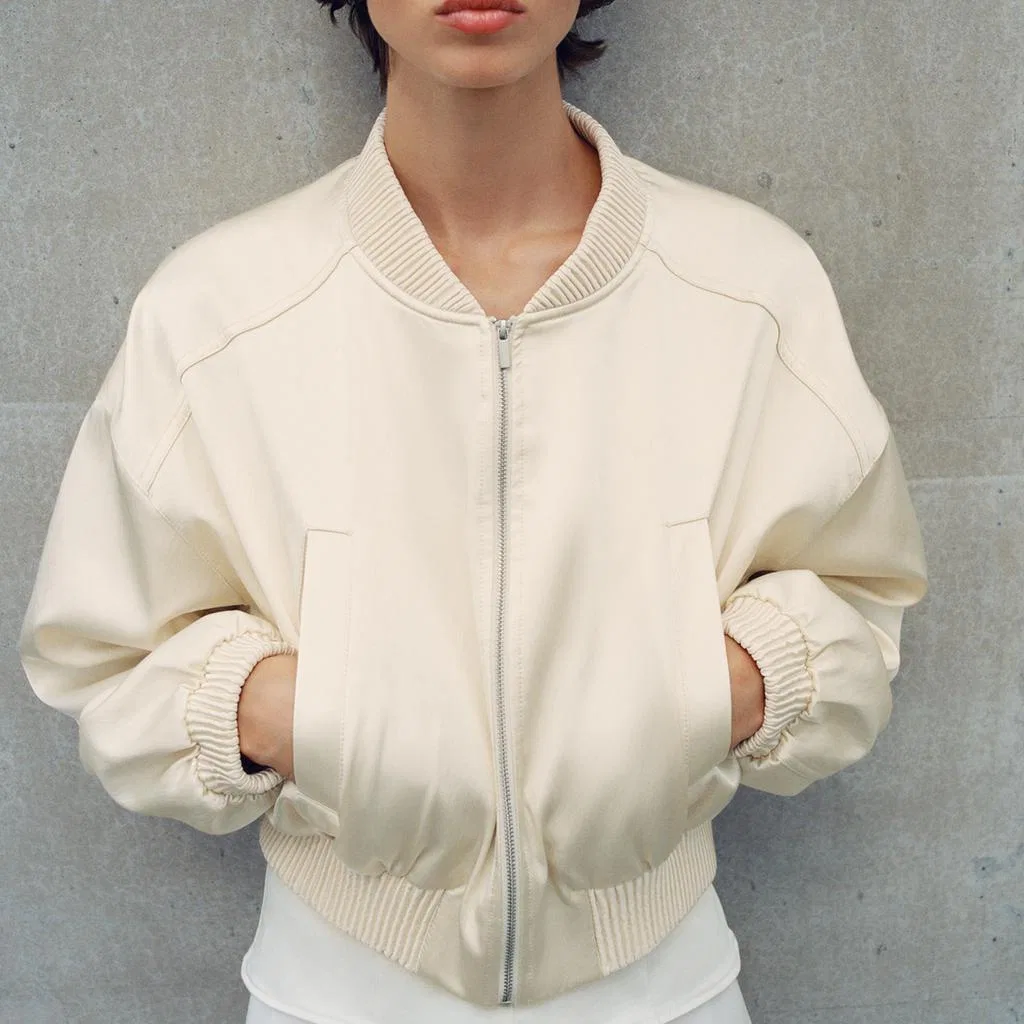 Женская куртка с бейсбольным воротником Beige ZARA, Beige — фото 4