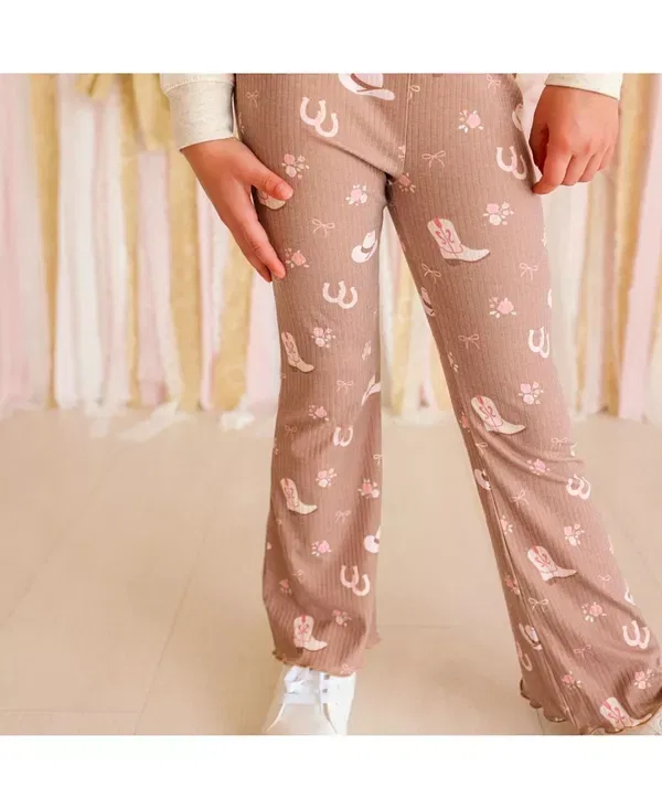 Детские брюки для девочек с фасоном клеш Howdy Darling Western Flare Legging Sweet Wink, Mocha — фото 3