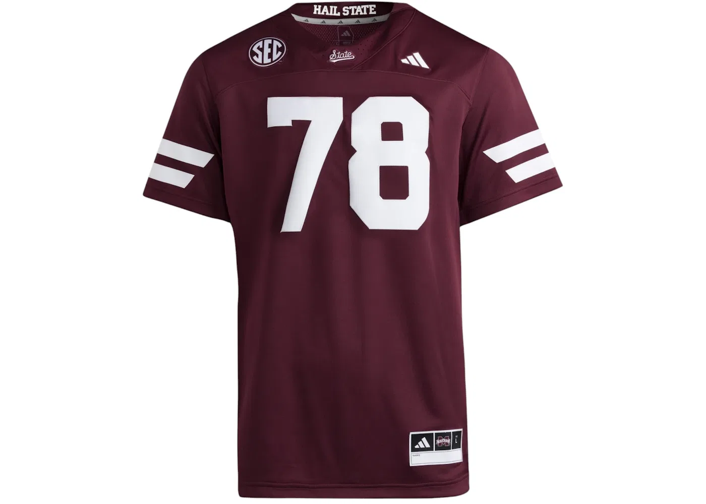 Мужская футбольная джерси с длинным рукавом Jersey Adidas, Mississippi State Team Maroon