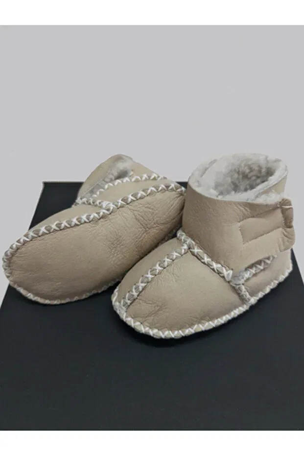 Детские пинетки из органической кожи с двойной липучкой Tuğbiş, Beige — фото 2