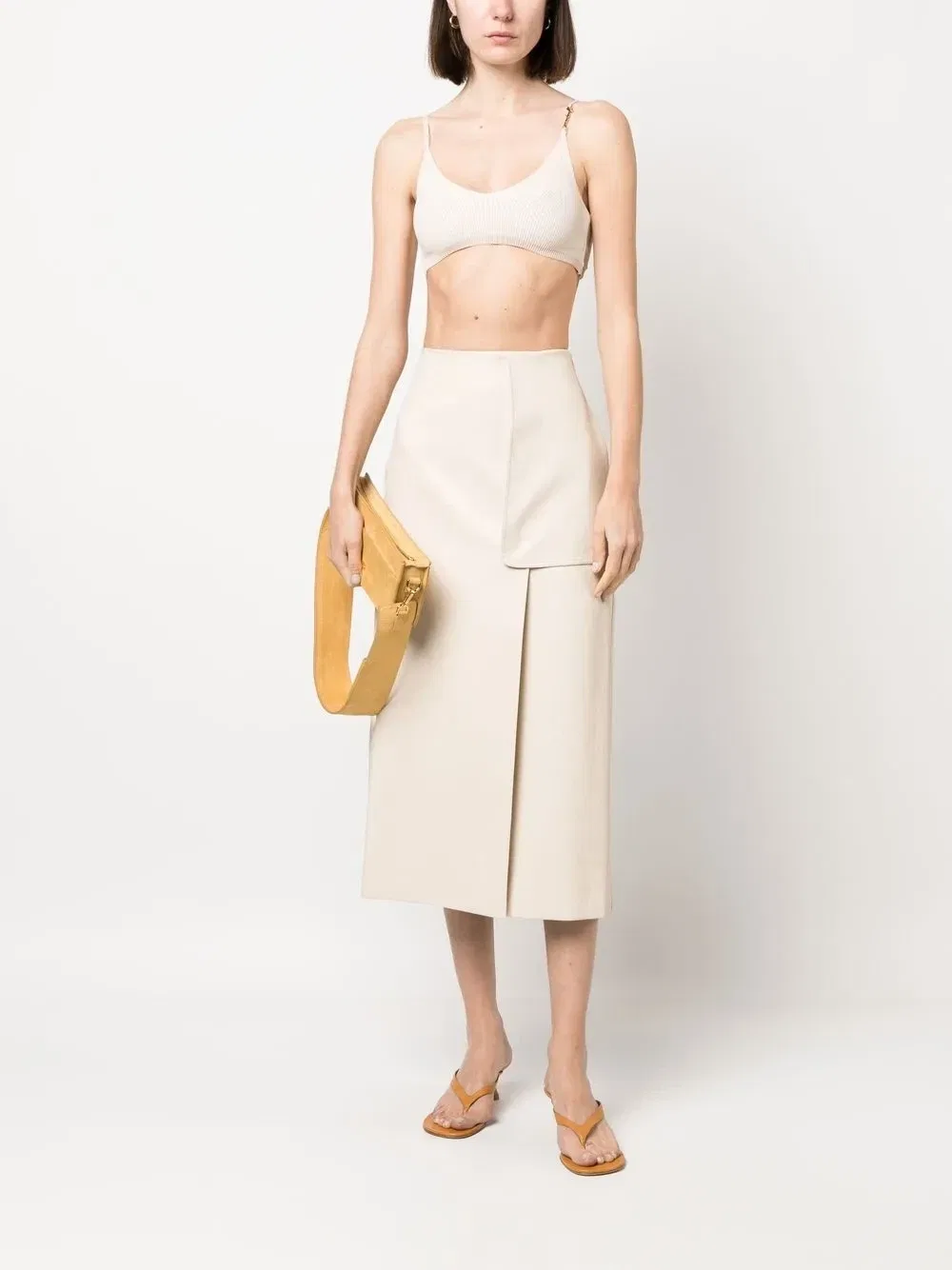 Укороченный топ Pralu с логотипом Jacquemus, бежевый — фото 2