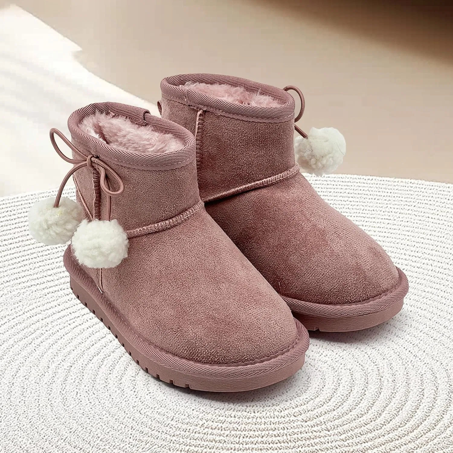 Детские зимние сапоги для девочек и мальчиков с мехом, модель nzzoo, Pink — фото 3