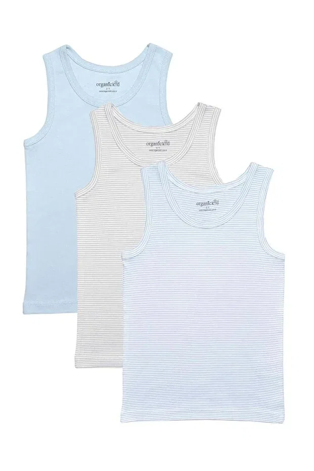 Детское белье для мальчиков хлопковое комплект 3 шт Cotton large boys' undershirt set 3-piece Organickid, Blue