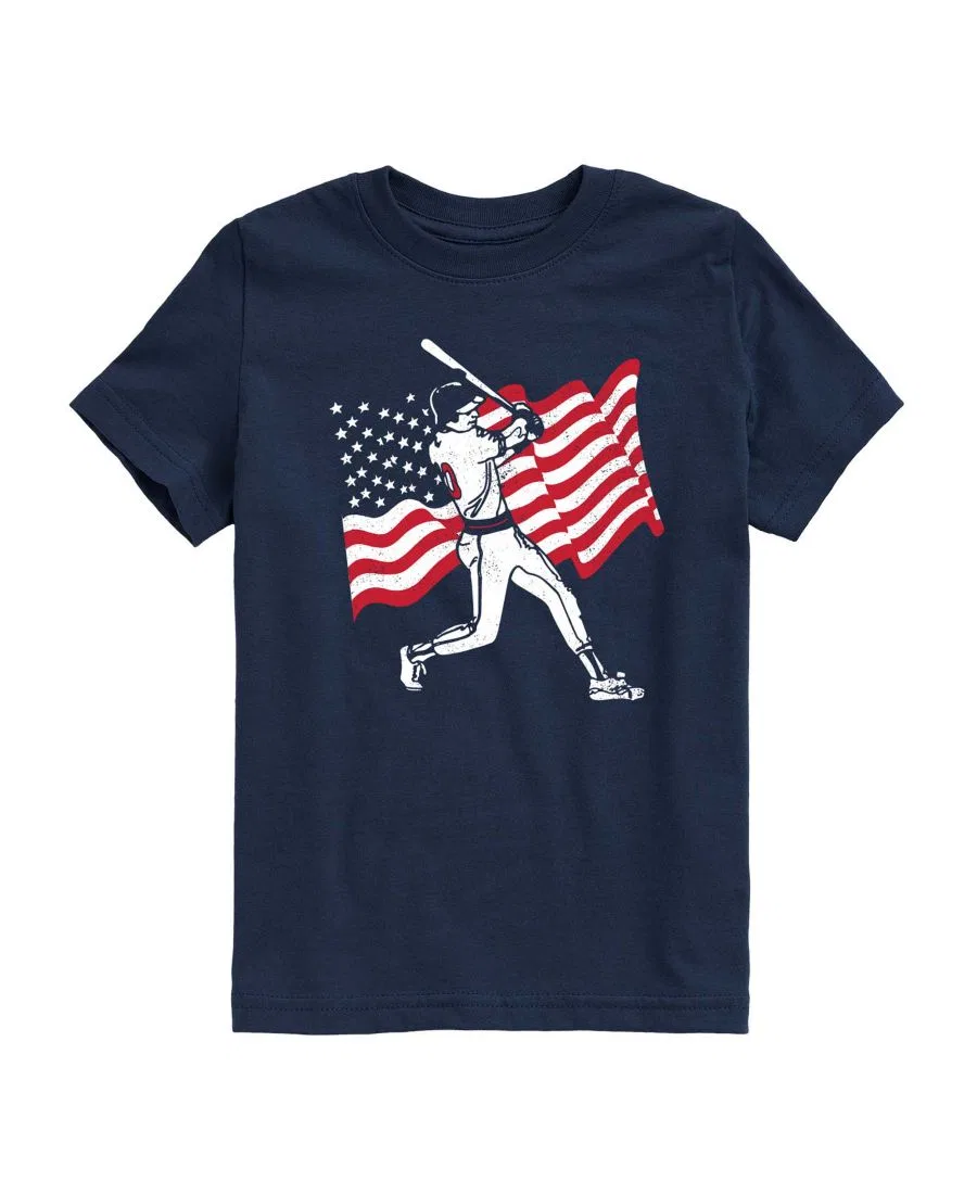 Детская футболка с коротким рукавом и принтом Baseball Player American Flag Instant Message, Navy