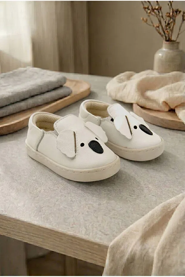 Детские пинетки для новорожденных из натуральной кожи с принтом коала Genuine leather first step shoes cream koala themed Beybium, Nude Color