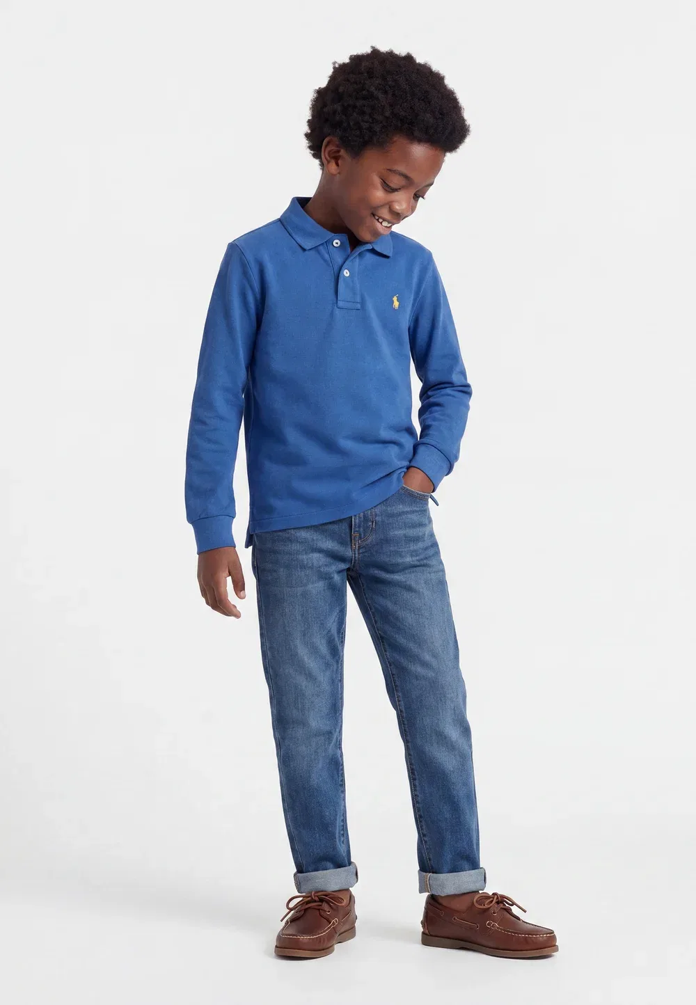 Хлопковая рубашка-поло с длинными рукавами, размер 2-6 лет Polo Ralph Lauren, Dusty Azure