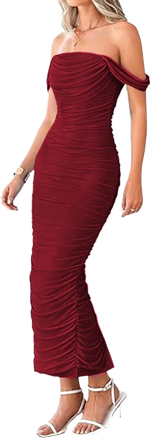 Женское вечернее платье-макси с корсетом и драпировкой, Wine Red — фото 2