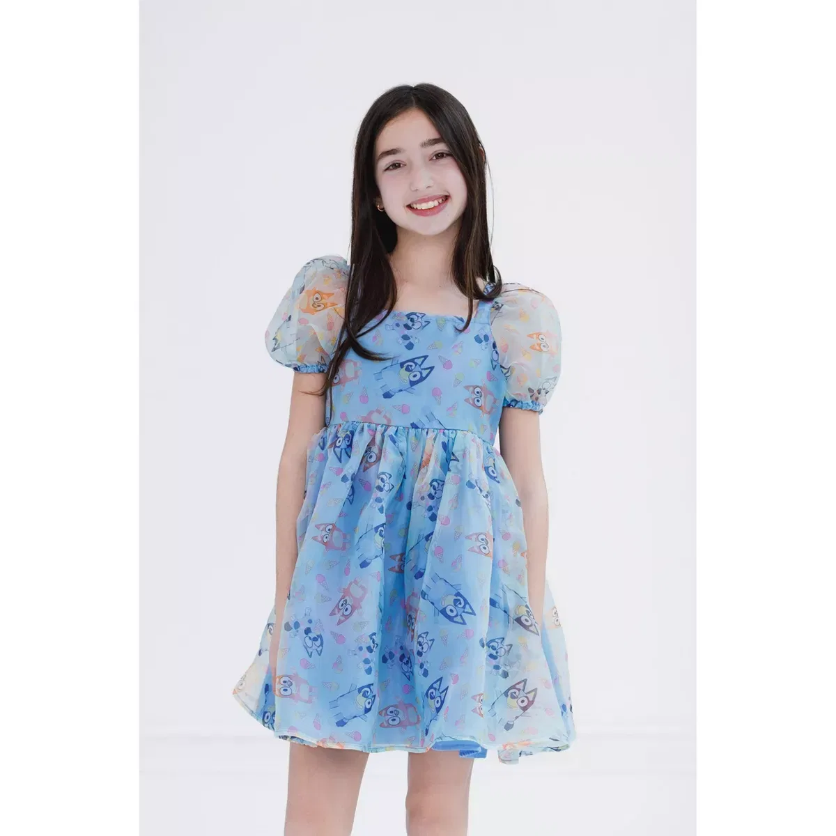 Детское платье для девочек с принтом Bluey Square Neck Dress Bluey, Pale Blue — фото 2
