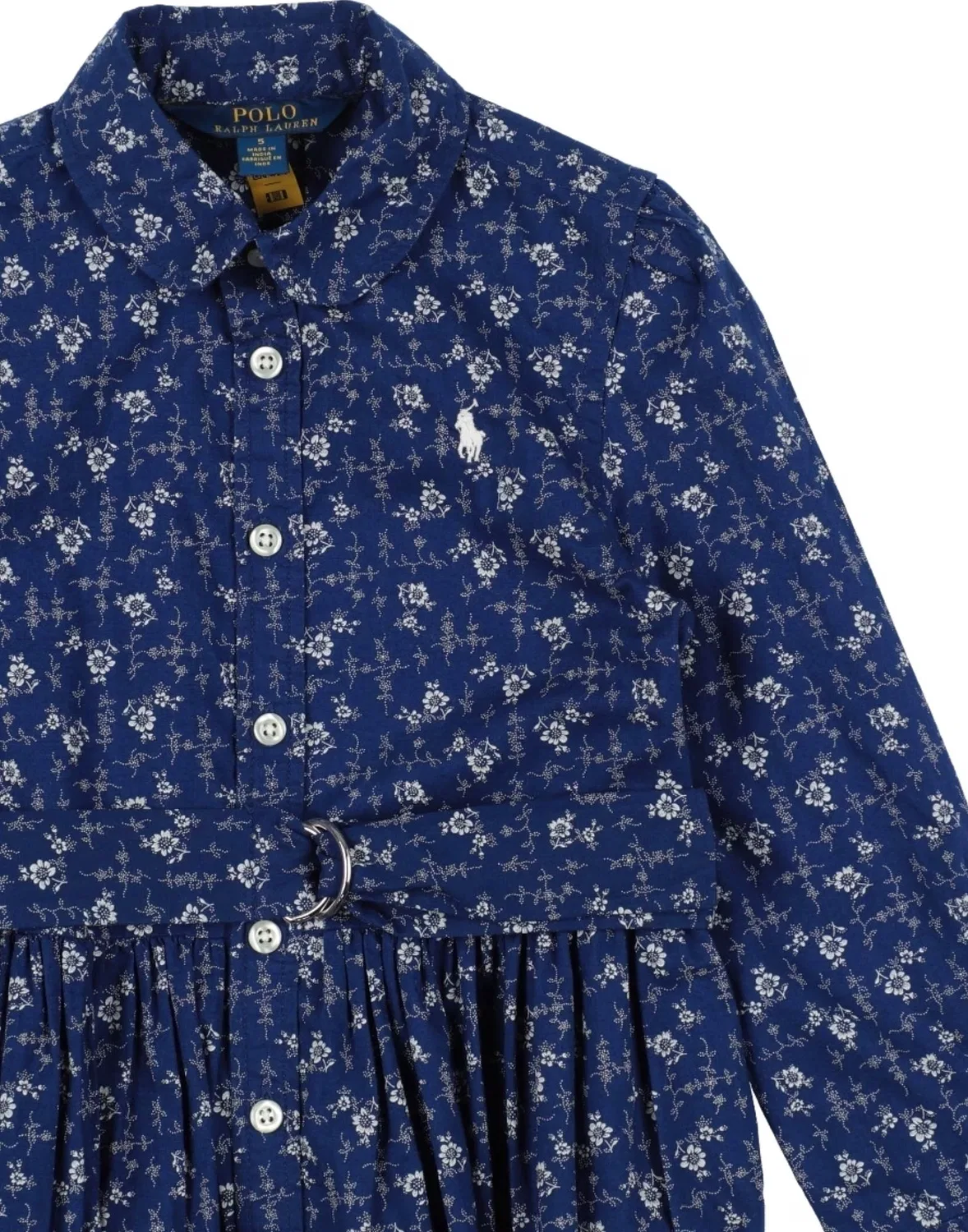 Детское платье-рубашка для девочек хлопковое с принтом Polo Ralph Lauren, темно‑синий — фото 3