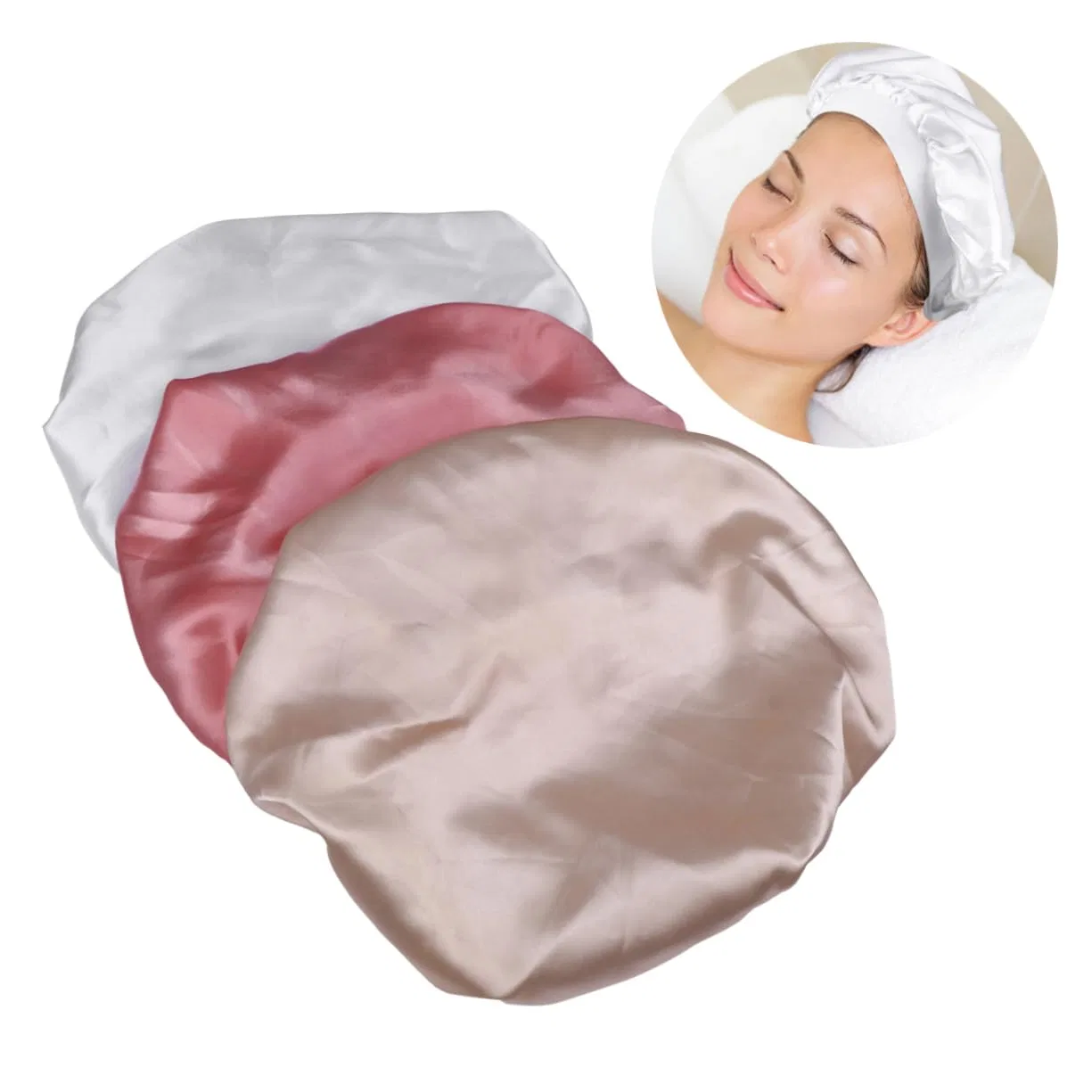 Шапочка для душа Satin, Angoily, набор 9 шт, 31x31 см, Champagne Weiß Rosa — фото 4