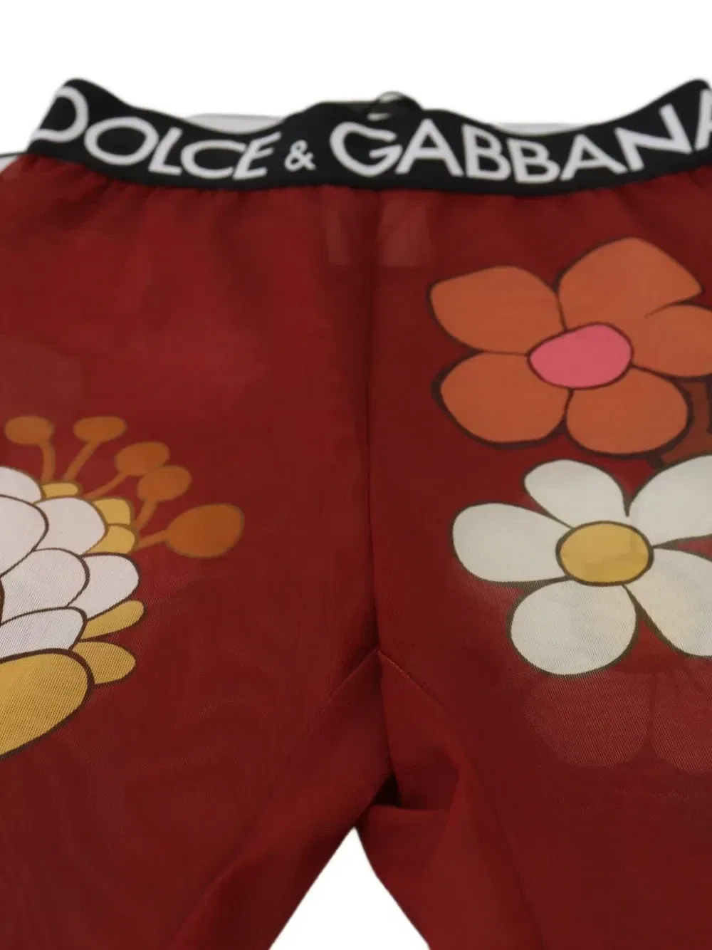 Сетчатые легинсы с цветочным принтом DOLCE & GABBANA, красный — фото 4