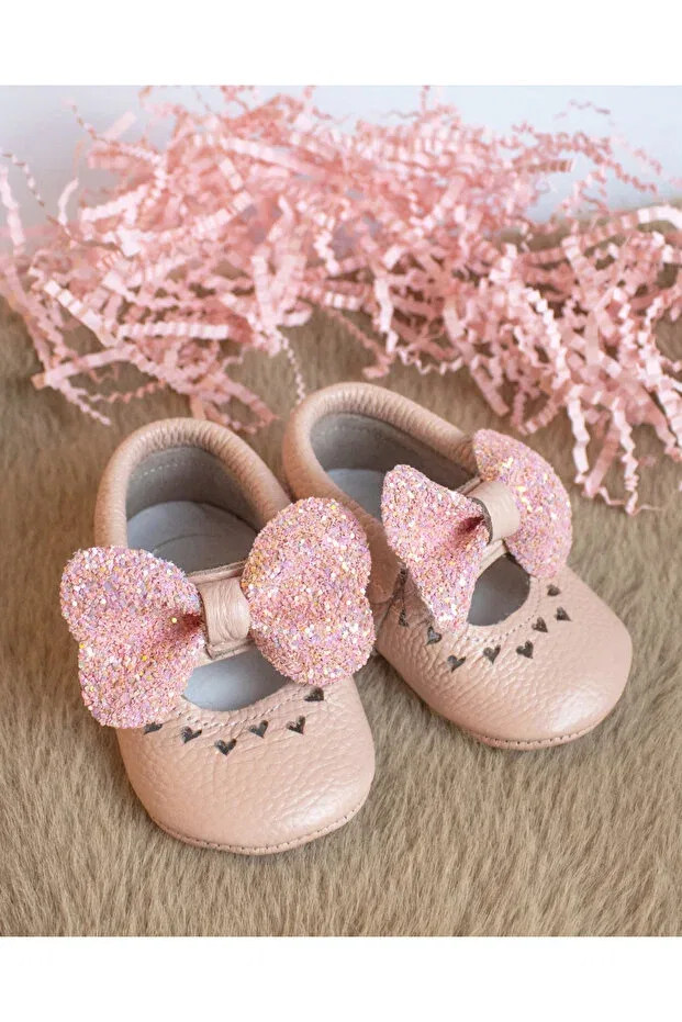 Детские пинетки для новорожденных кожаные First Step Baby Booties Zeyno Ve Memo, Pink — фото 3