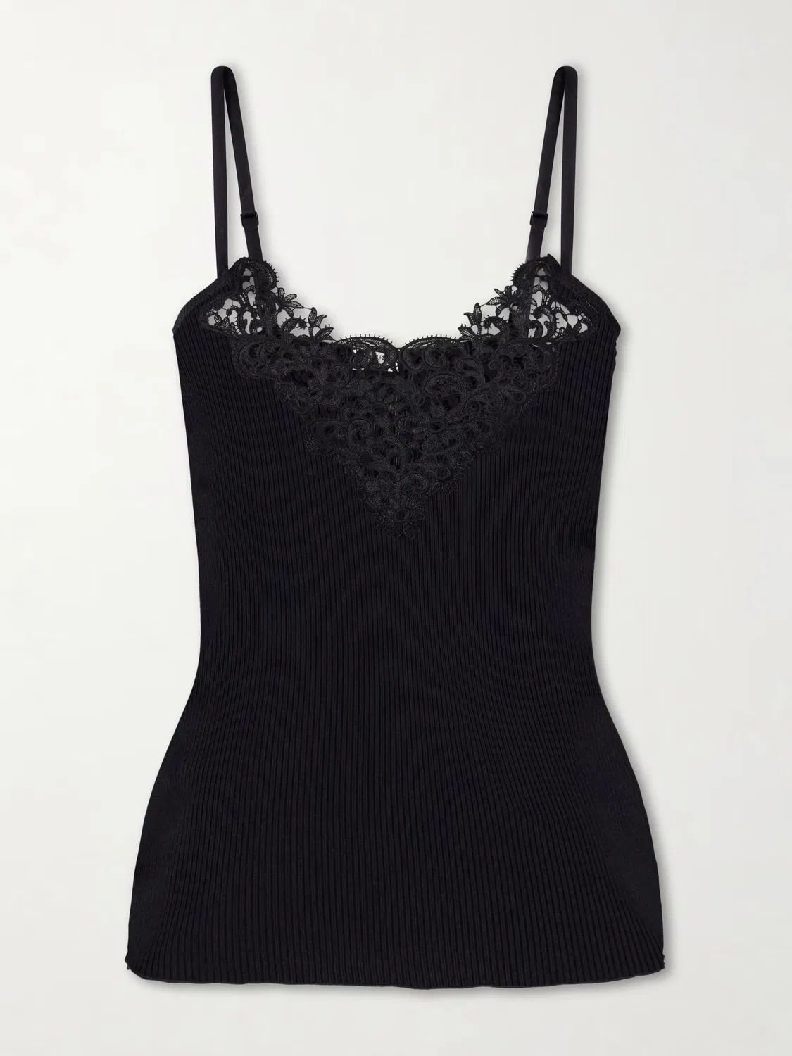 Шелковая бритая майка с кружевной отделкой Saint Laurent, черный