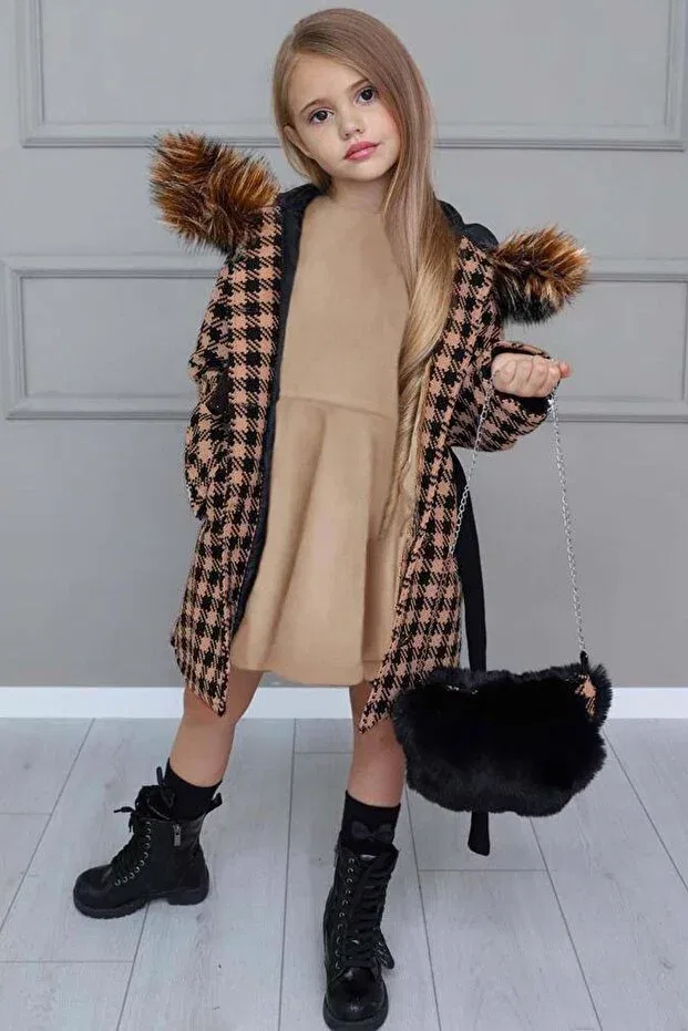 Детское пальто для девочек с капюшоном Riccotarz, Brown