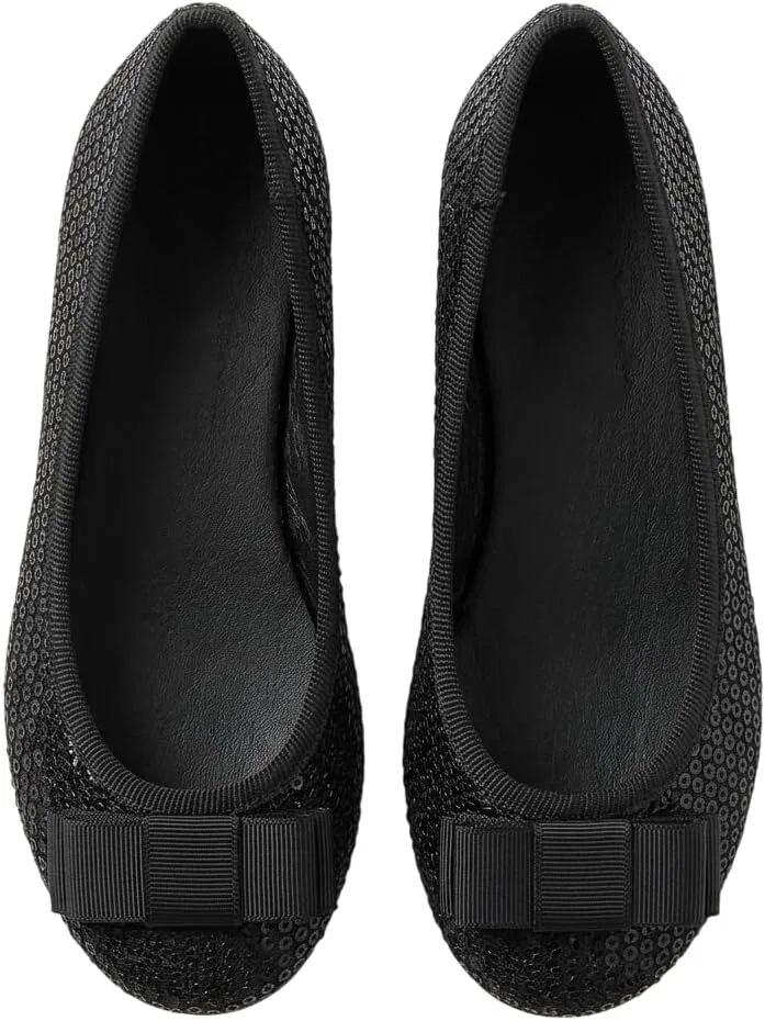 Детские туфли-балетки с бантом и блестками SIRRI, Black — фото 3