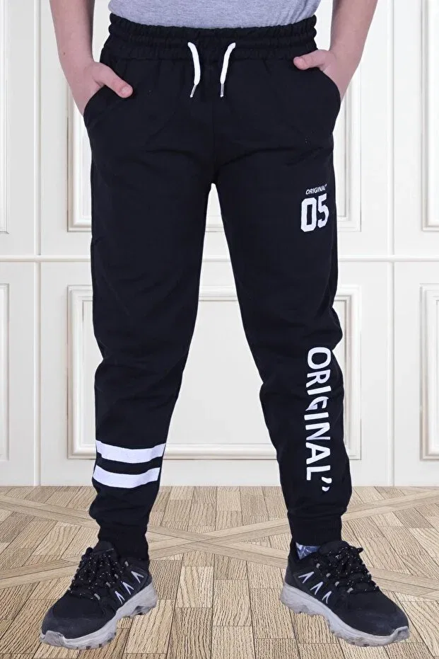 Детские спортивные штаны для мальчиков с принтом Original 05 Text Printed Fyk Collection, Black — фото 2
