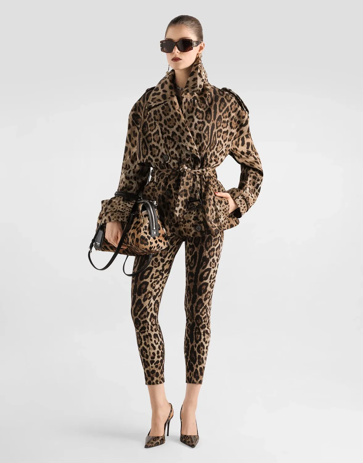 Куртка из хлопкового твила с леопардовым принтом Dolce & Gabbana, коричневый — фото 2
