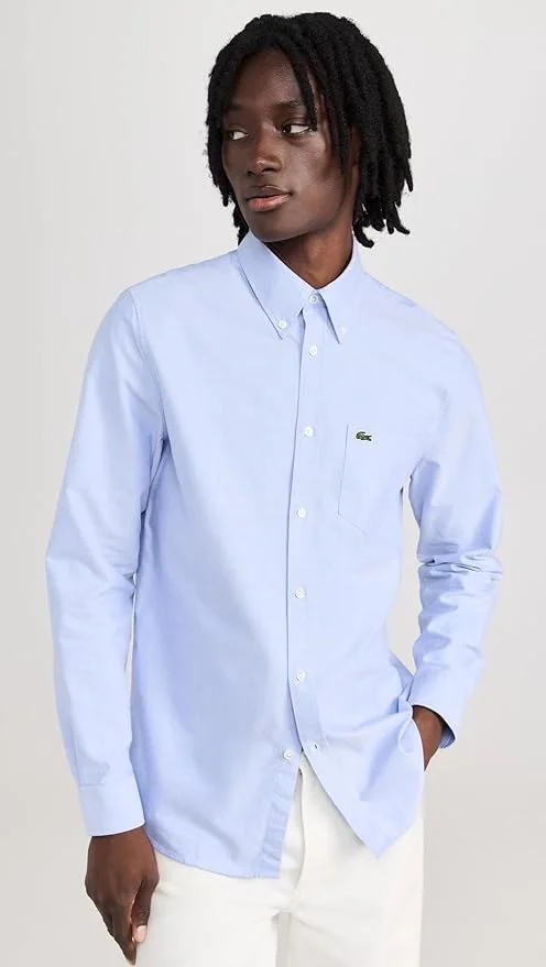 Мужская рубашка Lacoste с длинным рукавом Slim Fit Poplin на пуговицах, Panorama — фото 3