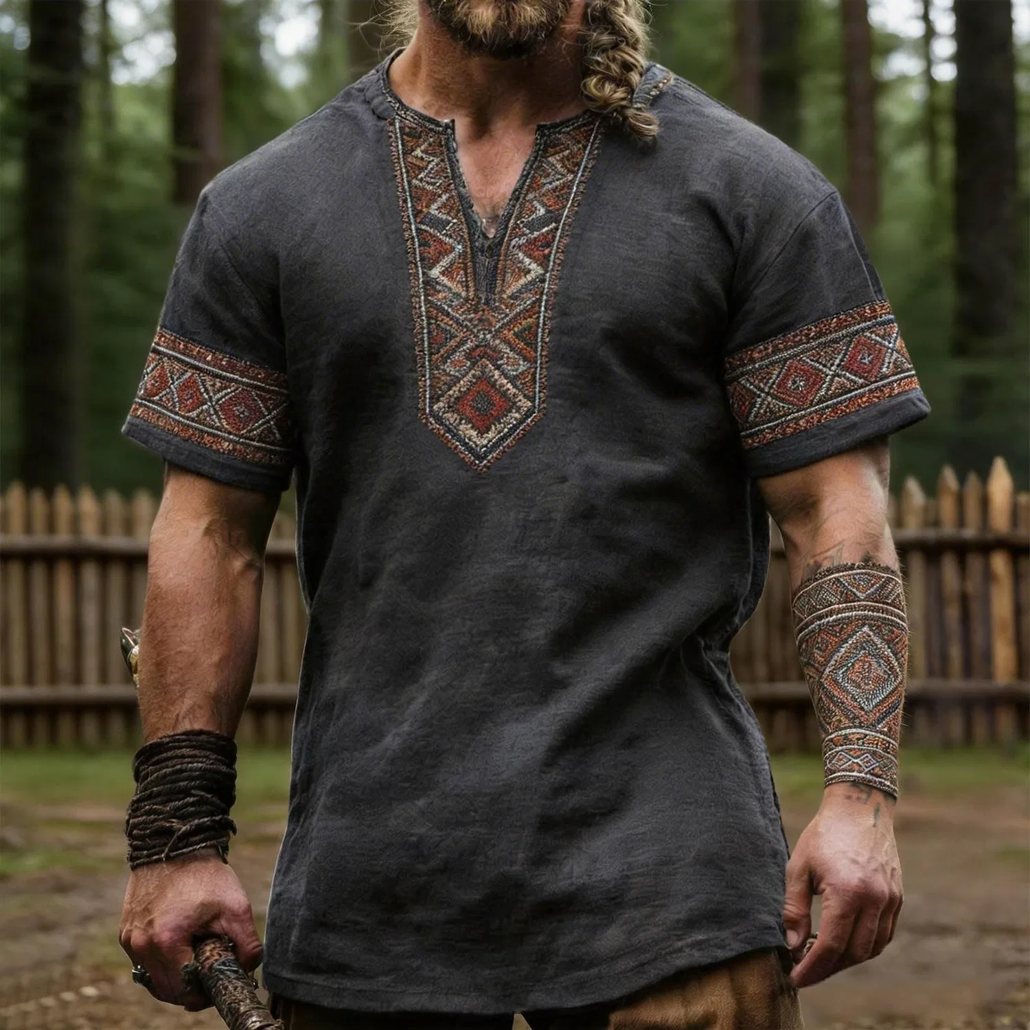 Мужская футболка с принтом Medieval Norse Mythology Historical, B-grigio Scuro — фото 2