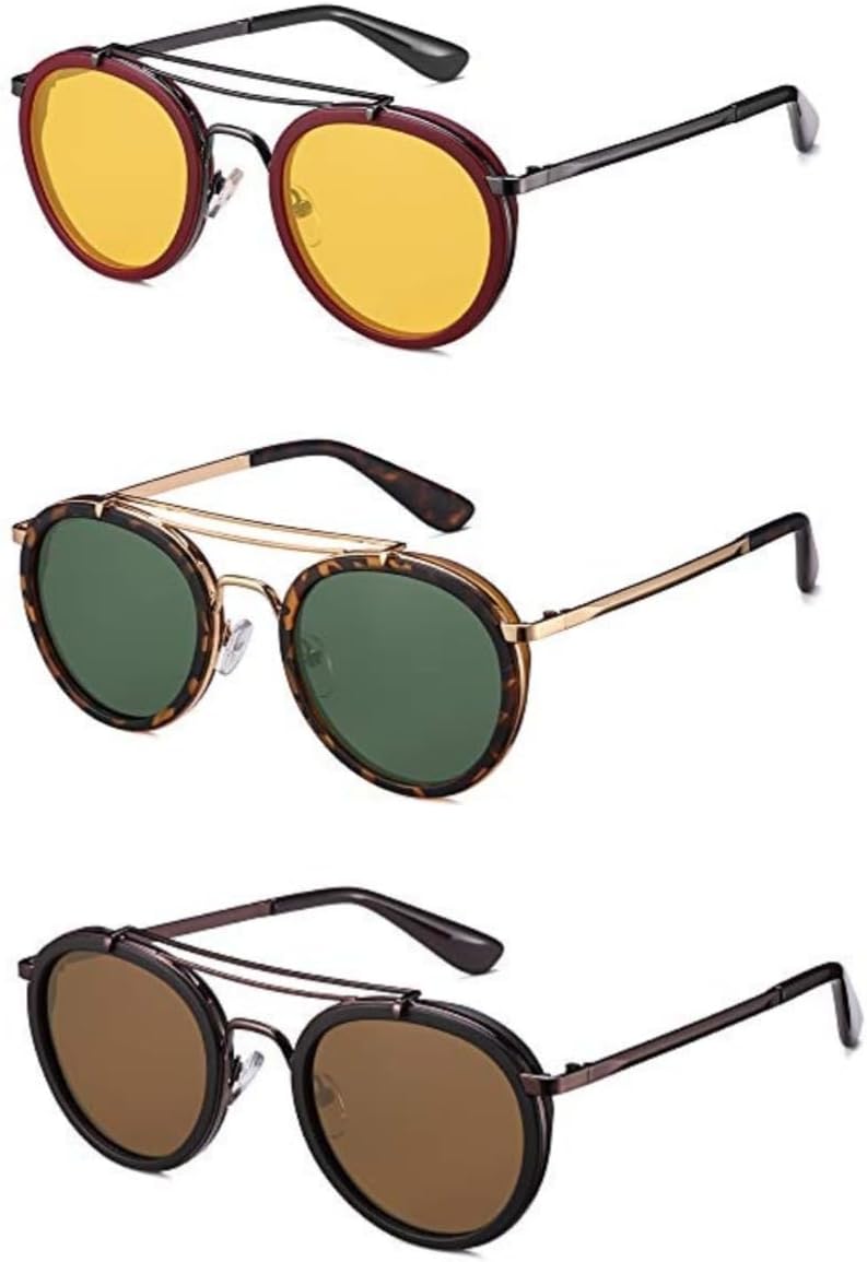 

Ретро-солнцезащитные очки с двойной перемычкой, поляризованные, металлическая оправа, защита от УФ-излучения UV400, классические круглые поляризованные солнцезащитные очки UQKY, Cranberry 1