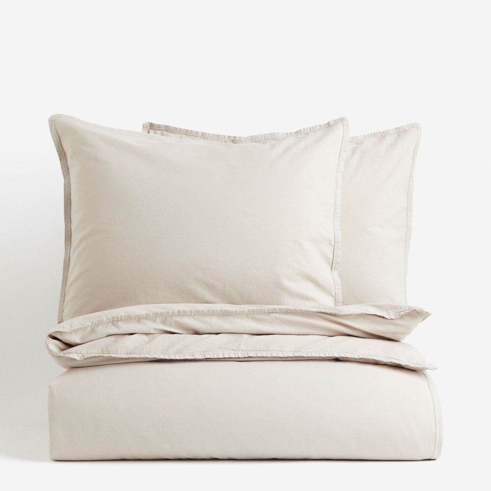 

Комплект двуспального постельного белья H&M Home Washed Cotton, светло-бежевый