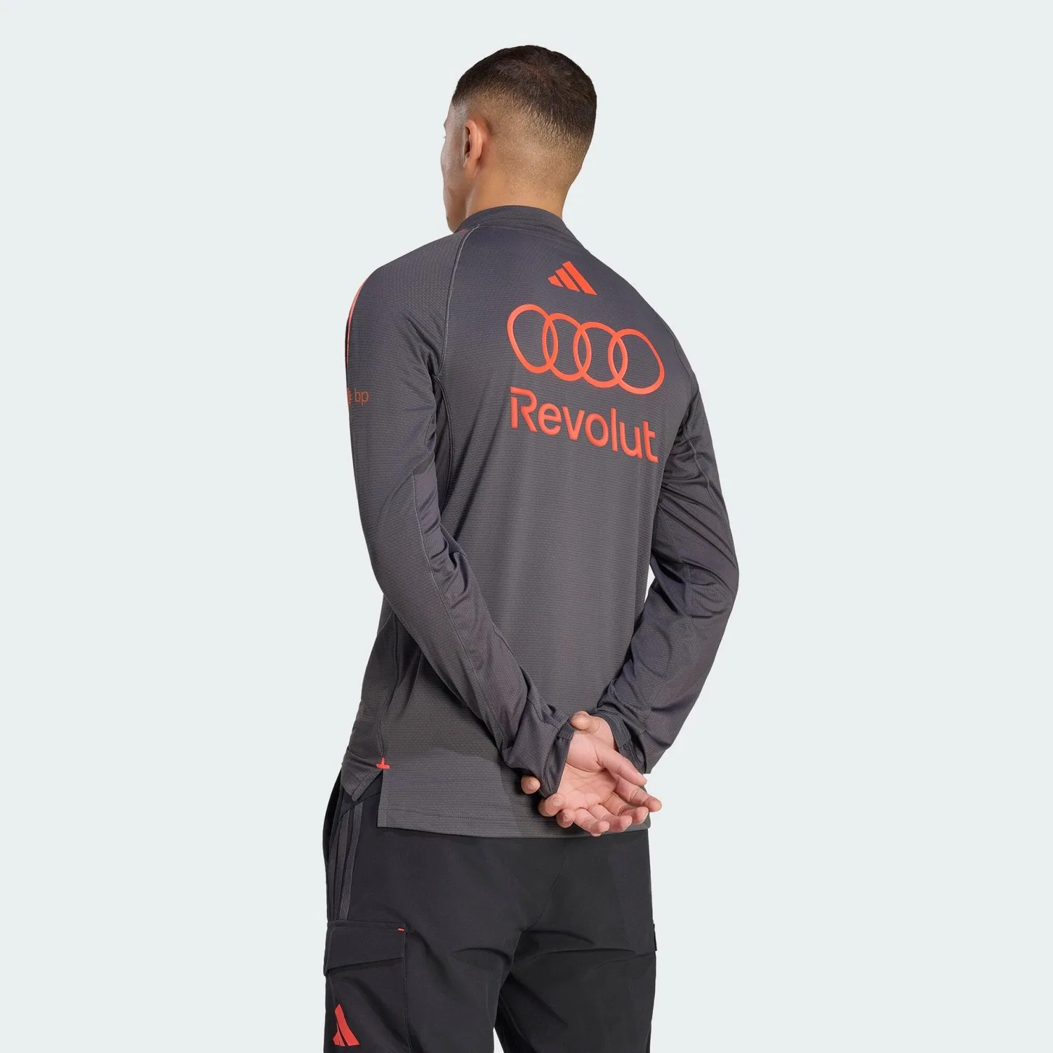 Мужская куртка с длинным рукавом Audi Revolut F1 Team Mechanics 1/4 Reißverschluss-Jacke Adidas, Schwarz Rot — фото 4