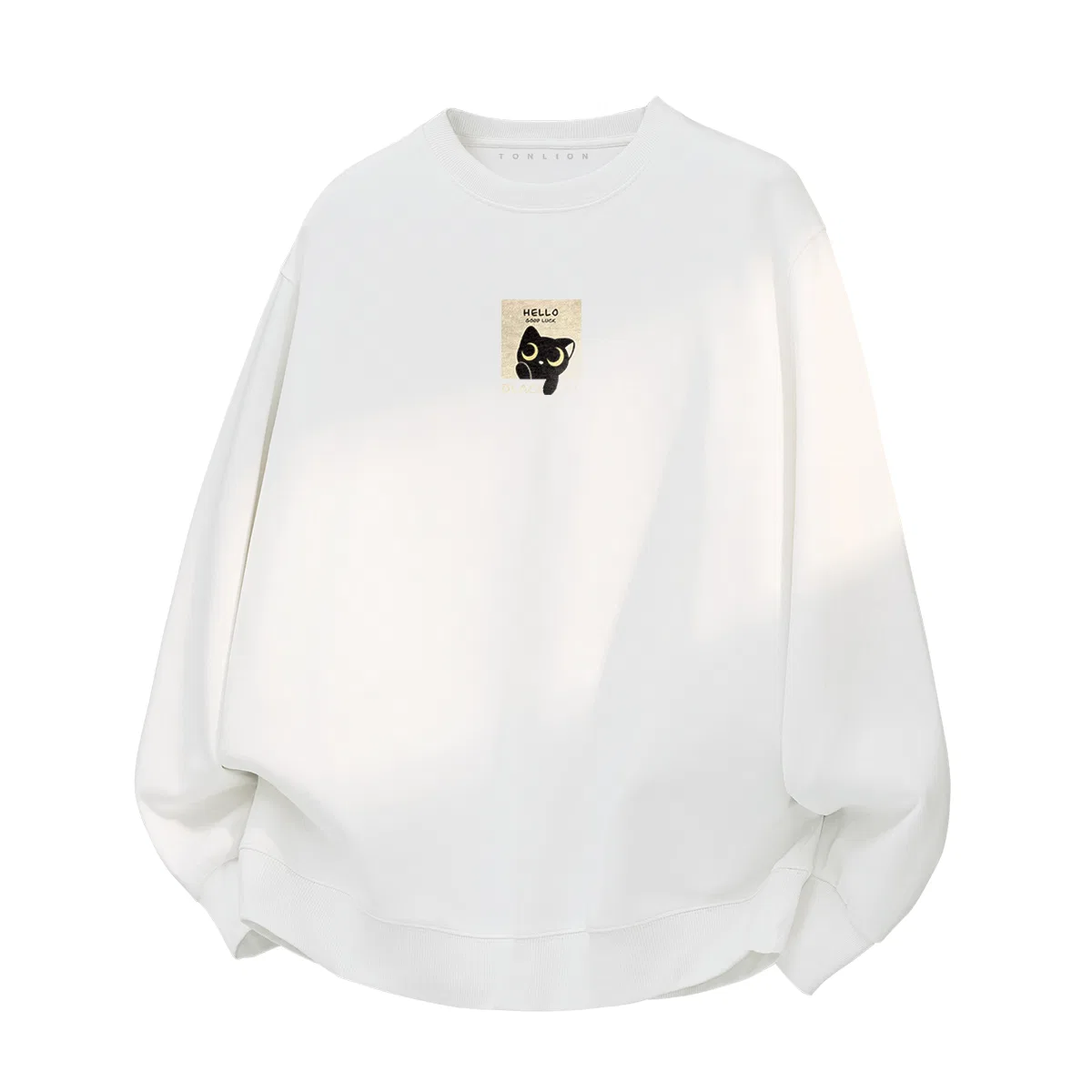 Детский свитшот с принтом Tonlion Tang Lion Minimalist Cartoon Cat Print, Цвет 330G Heavy White