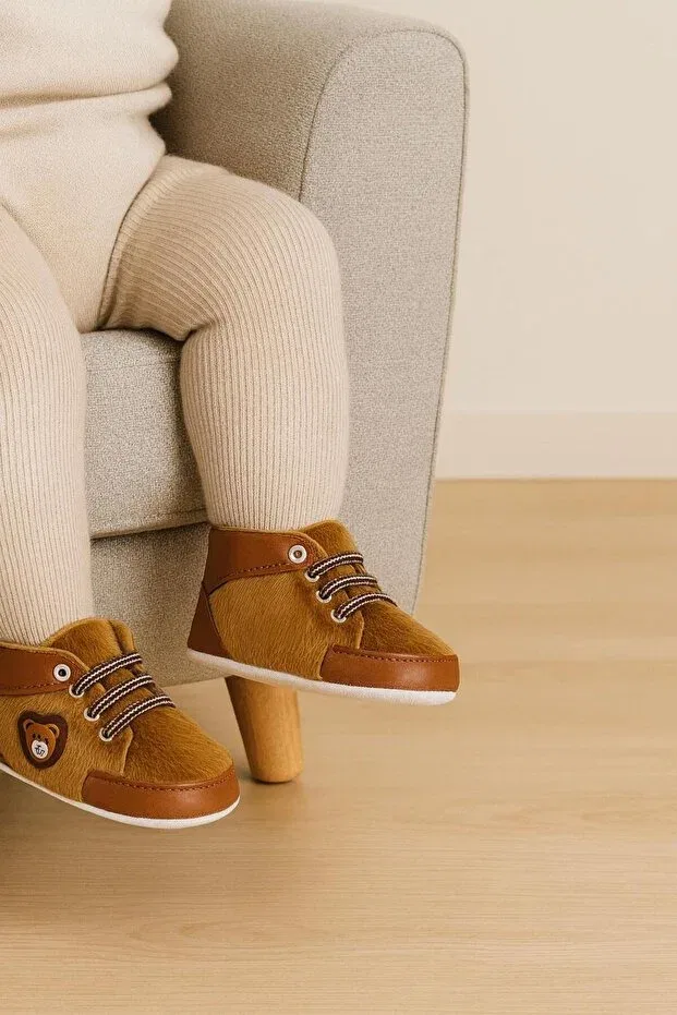 Детские пинетки для мальчиков с мехом Bys Baby Fashion, Brown — фото 2