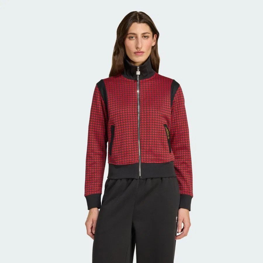 Женский спортивный свитшот с принтом Houndstooth Track Top adidas, Красно-черный