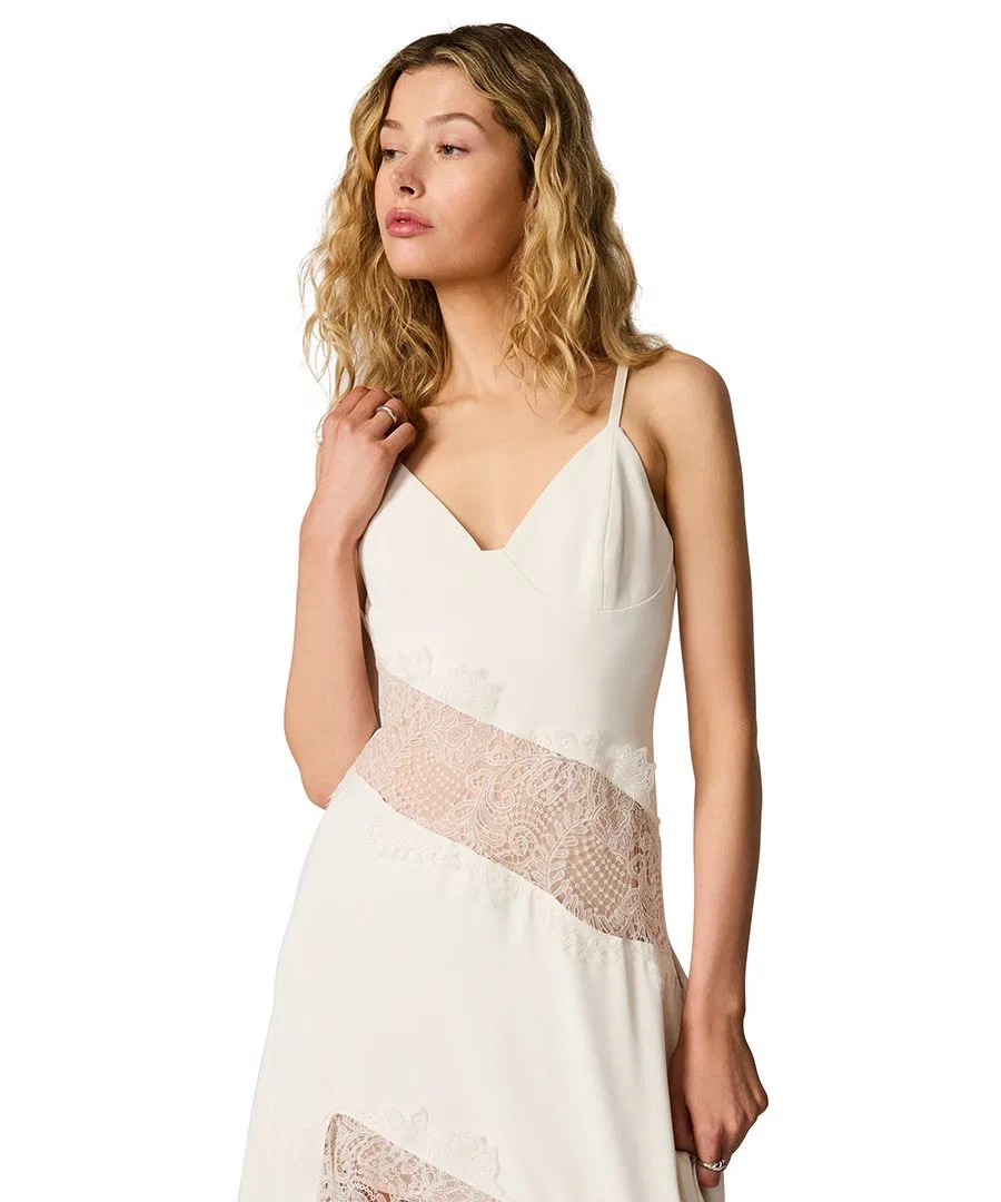 Платье-комбинация с асимметричным подолом и кружевными вставками Steve Madden, Whisper White — фото 3