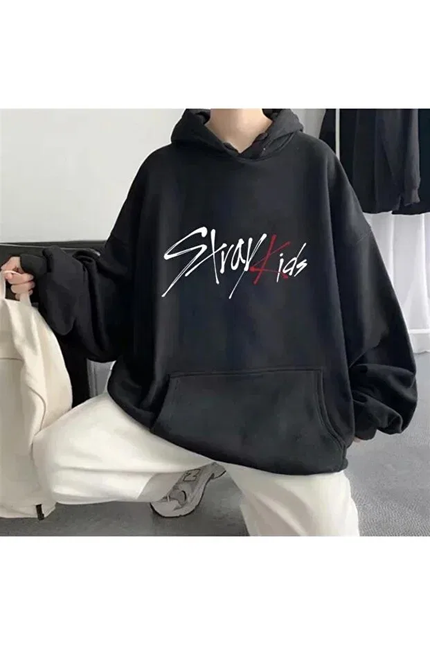 Детское худи для мальчиков оверсайз с капюшоном Niiss boutique stray kids Touz, Черный — фото 2