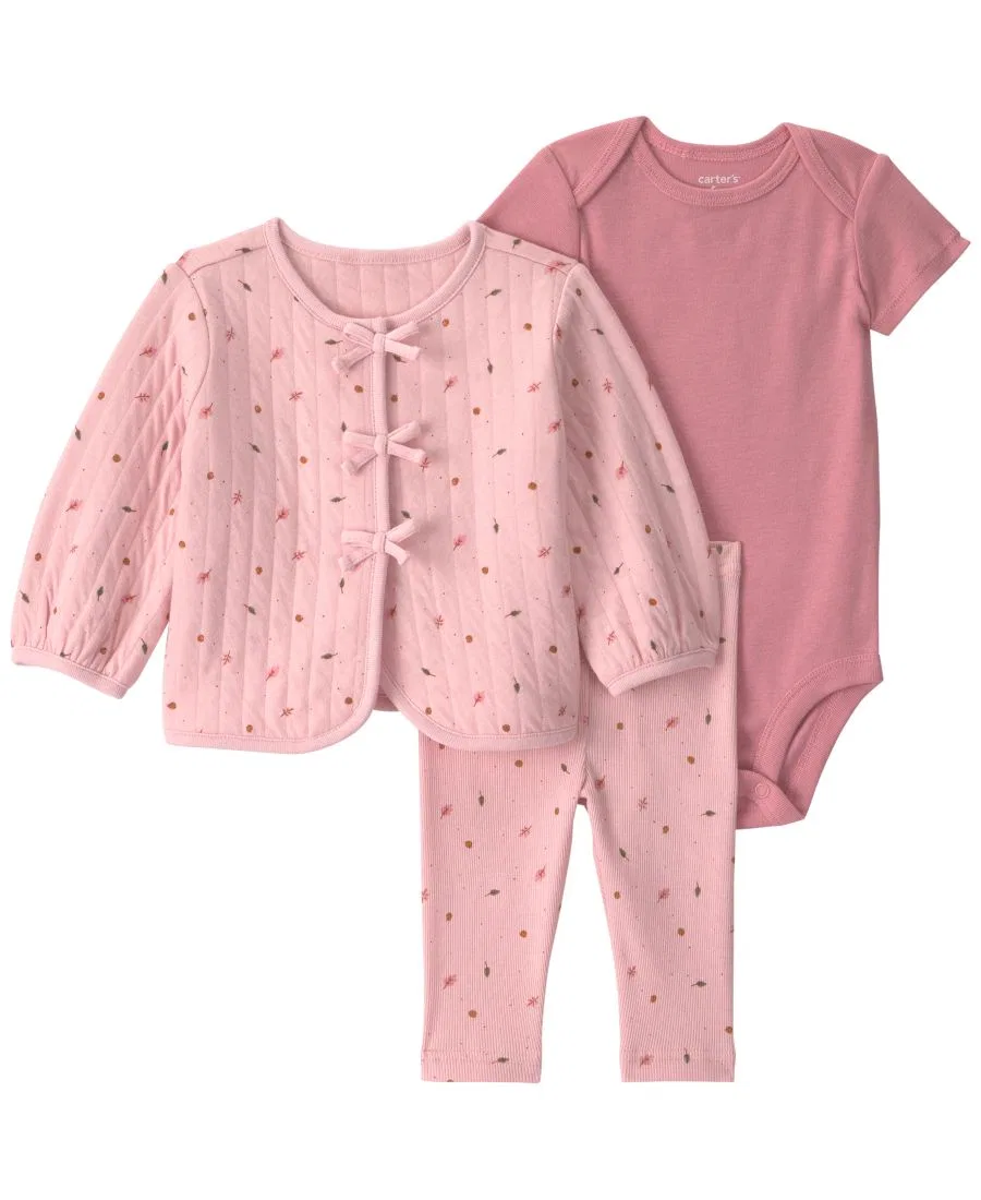 Комплект из кардигана, боди и штанов Leaves Pattern Carter's, Pink