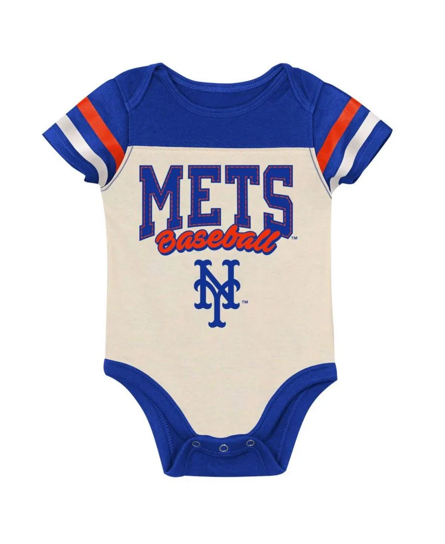 Комплект боди, слюнявчика и пинеток New York Mets Up One Outerstuff, White Royal — фото 4